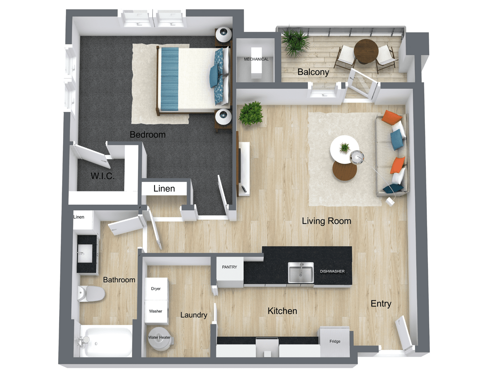 3D Floor Plan 1 Bedroom 1 Bathroom Called The Las Vegas At Boulevard 45 3D Floor Plan 1 Bedroom 1 Bathroom Called The Las Vegas At Boulevard 45